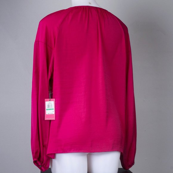 NWT Vince Camuto Fuchsia Fury Keyhole Bishop Sleeve Top - L - Picture 6 of 9